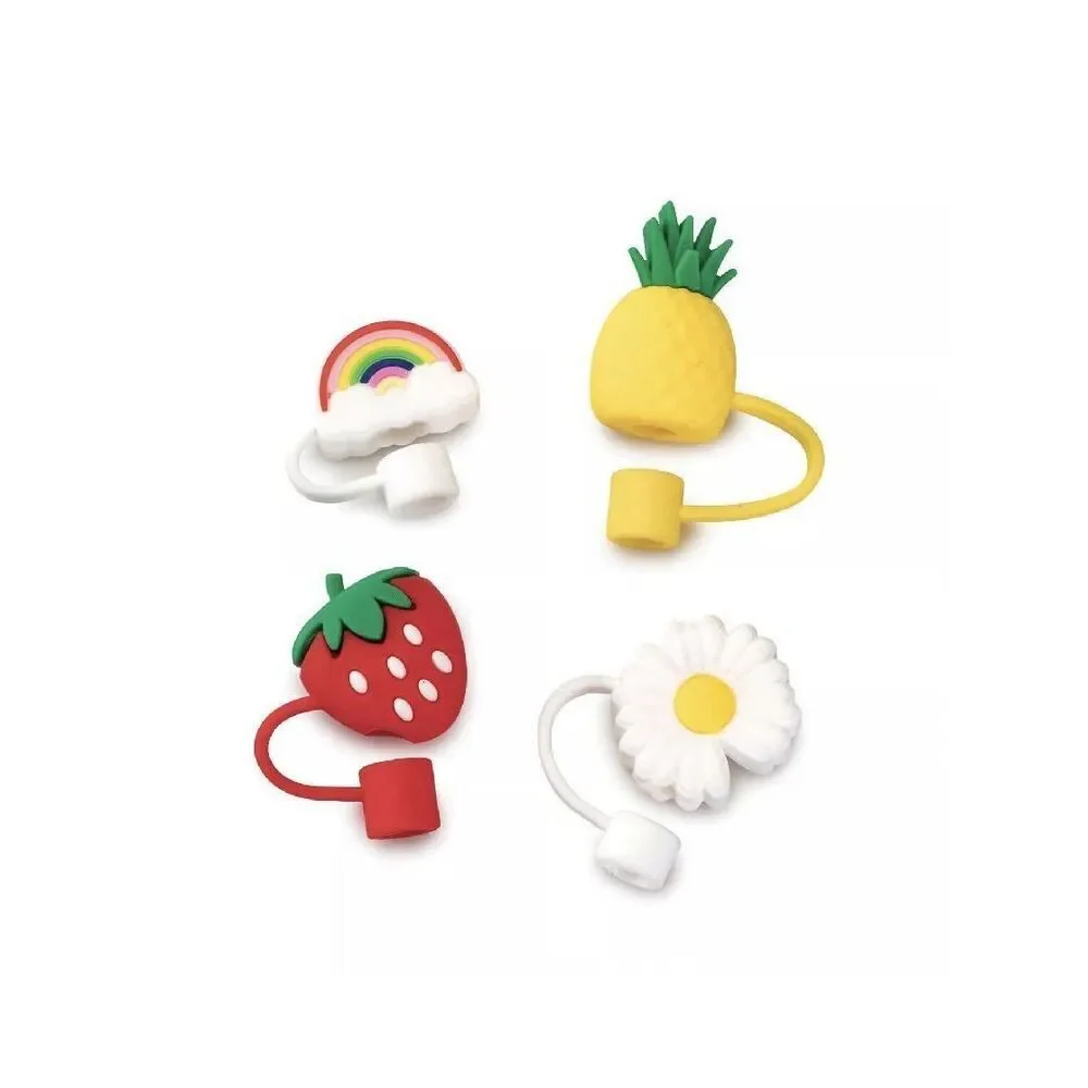 Joie Groovy Silicone Straw Caps, 4 Pack (Gold/yellow/black/grey) - 12.5x10x1cm